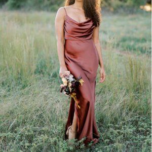 Revelry SKYE satin dress in TAUPE